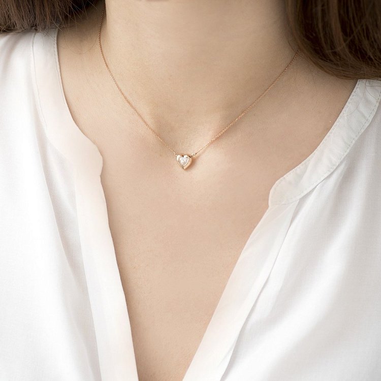 Золотое колье "Сердце с фианитом" кол01044 от ювелирного магазина Оникс - 2