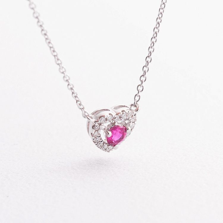 Золоте кольє "Сердечко" (діаманти, рубін) колб0161ca від ювелірного магазину Онікс - 1