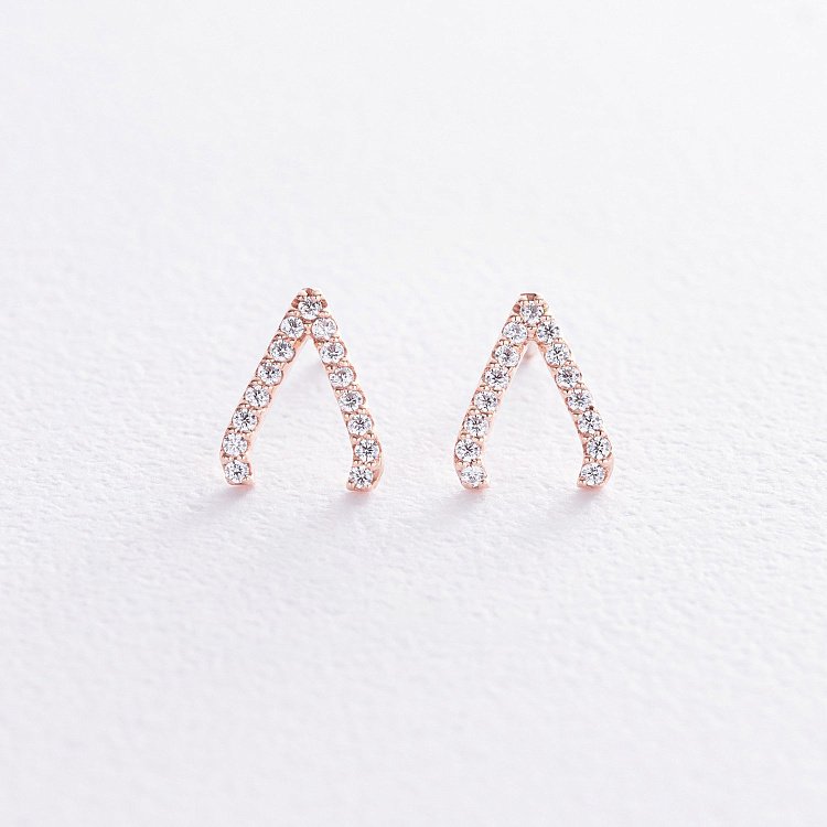 Сережки - пусети "Акцент" з фіанітами (червоне золото) с08473 від ювелірного магазину Онікс