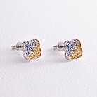 Срібні сережки - пусети "Клевер" (блакитне та жовте каміння) 544 от ювелирного магазина Оникс - 2