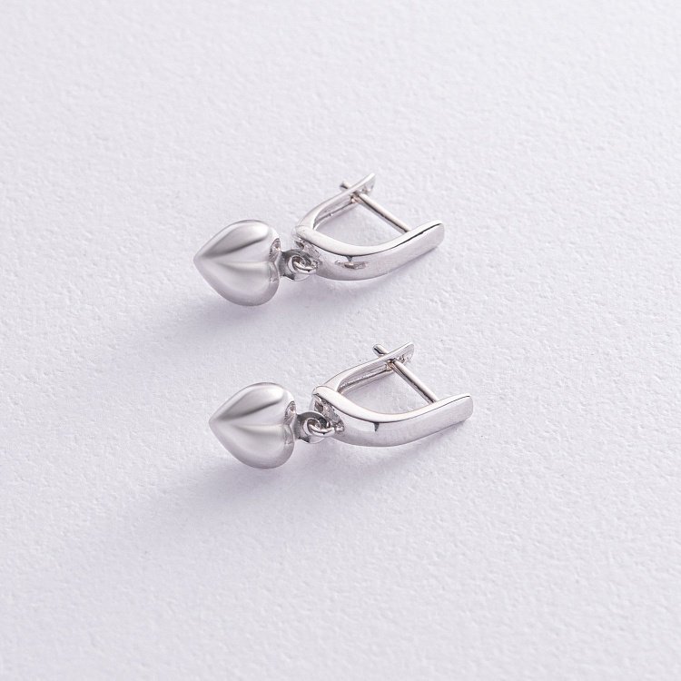 Сережки "Сердечки" у білому золоті с08388 від ювелірного магазину Онікс