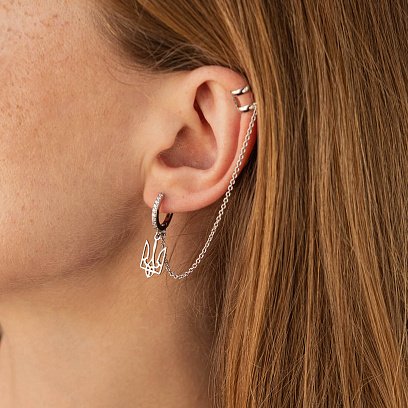 Срібні сережка - каффа "Герб України - Тризуб" з фіанітами 40024.2 №3