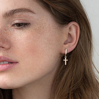 Золотые серьги "Крестики" с05381