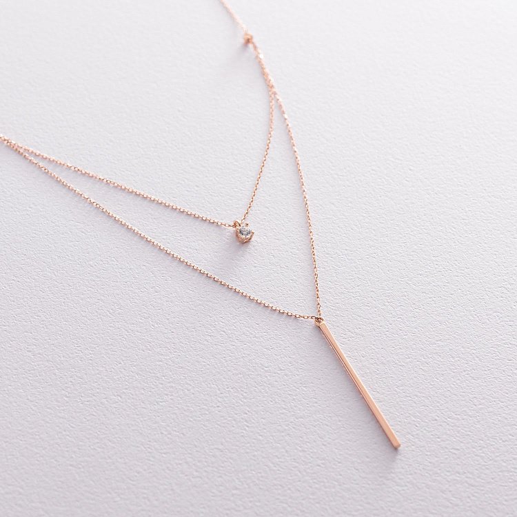 Подвійне золоте кольє "Хлоя" з фіанітом кол01865 від ювелірного магазину Онікс