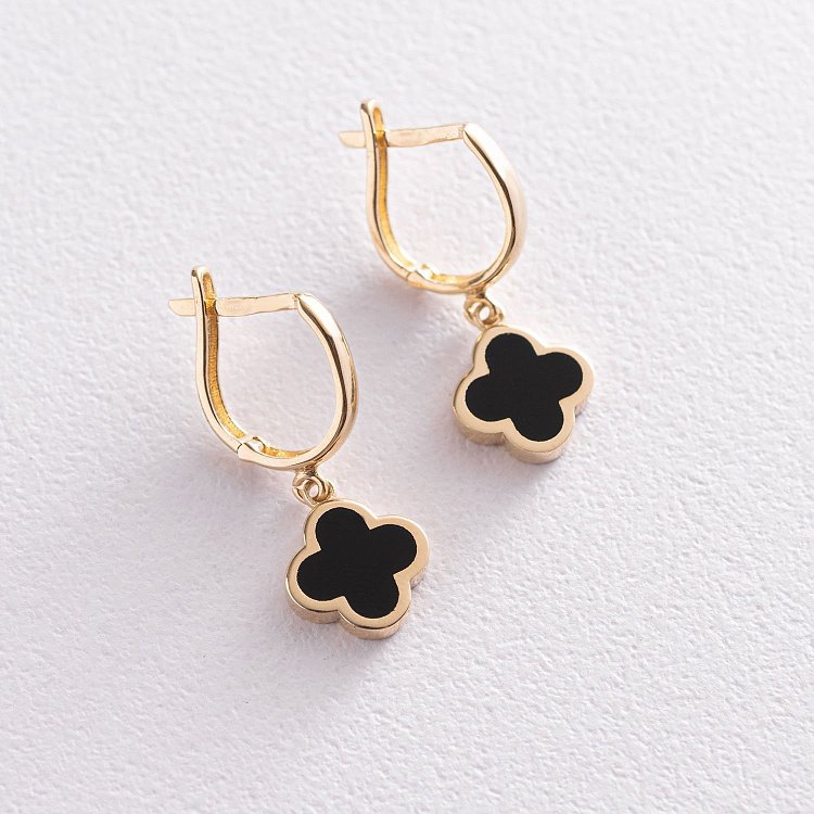 Золоті сережки "Конюшина" з емаллю с07133 від ювелірного магазину Онікс