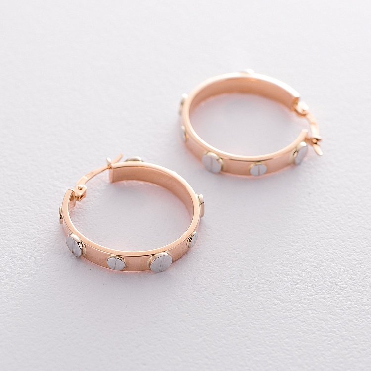 Золоті сережки-кільця на застібці-шпильці 2.5 см с06423 від ювелірного магазину Онікс