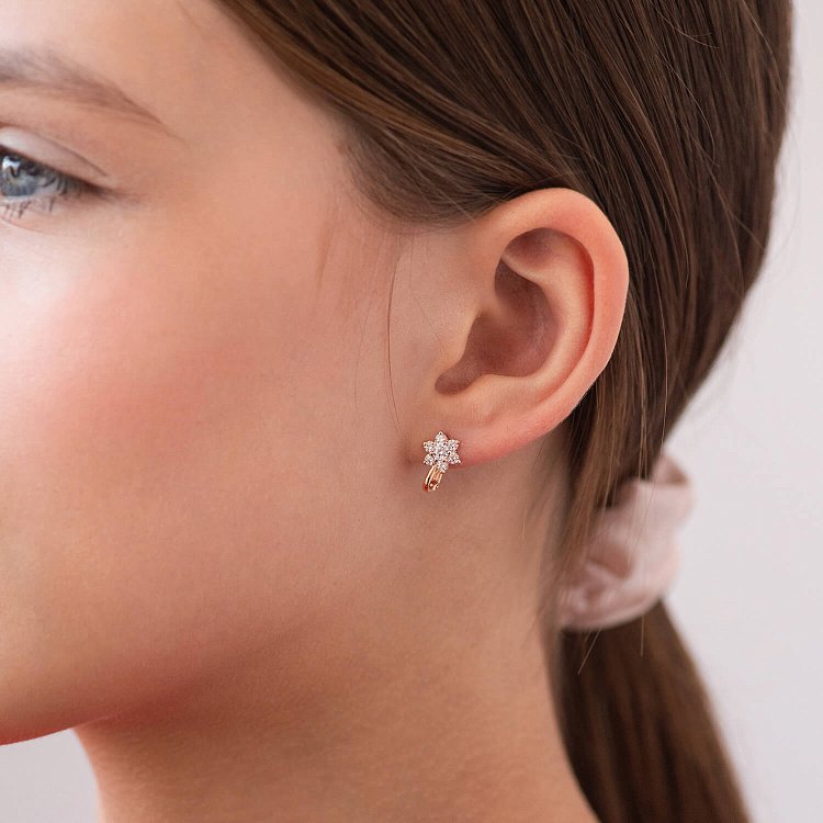 Золотые серьги "Цветочки" с фианитами с04292 от ювелирного магазина Оникс - 3