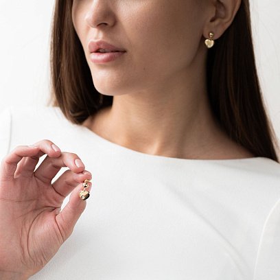 Золоті сережки - пусети "Сердечка" з фіанітами с07011 №3