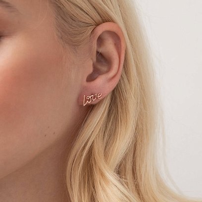 Серьги - пусеты "Love" в красном золоте с07636 №3