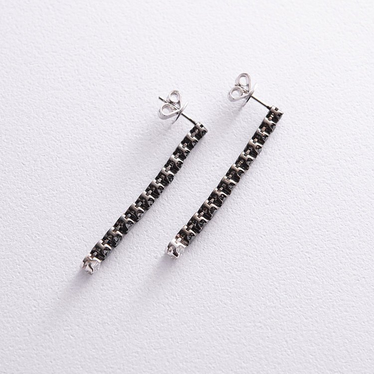 Золотые серьги с черными и белыми бриллиантами сб0440di - 3 Золотые серьги с черными и белыми бриллиантами сб0440di от ювелирного магазина Оникс - 3