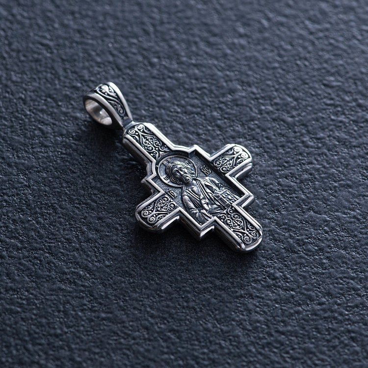 Срібний православний хрестик "Господь Вседержитель. Великомученик Пантелеймон Цілитель" 131922 від ювелірного магазину Онікс