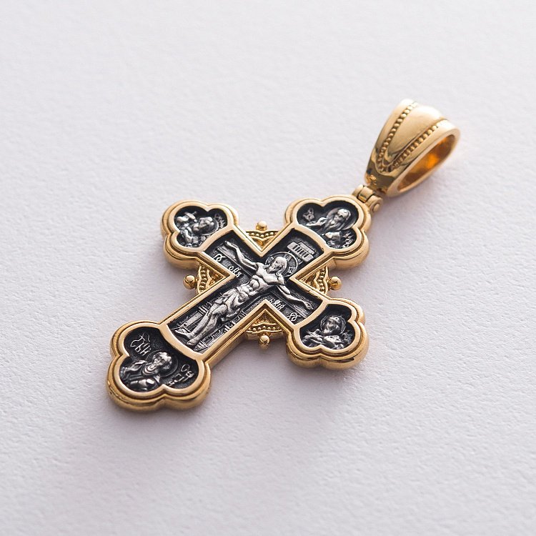 Серебряный крест "Распятие Христово с предстоящими. Архангел Михаил" 132227 от ювелирного магазина Оникс - 4