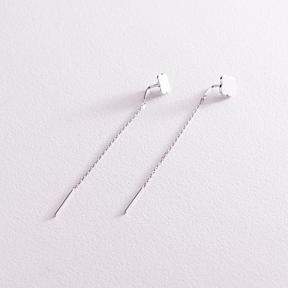 Сережки - протяжки "Конюшина" в білому золоті с07584 №3