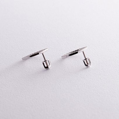 Серьги - пусеты "Круговорот" с фианитами 1.6 см (белое золото) с08283 №7