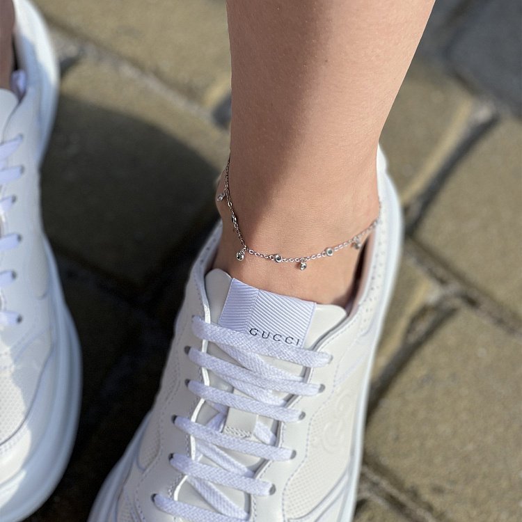 Серебряный браслет с зелеными фианитами на ногу 141572 от ювелирного магазина Оникс - 4