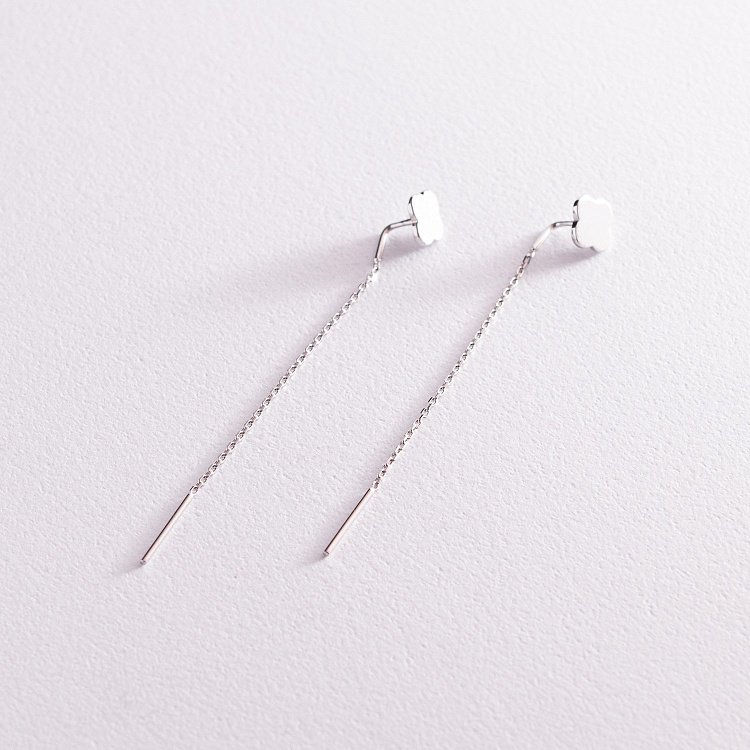 Сережки - протяжки "Конюшина" в білому золоті с07584 від ювелірного магазину Онікс - 2