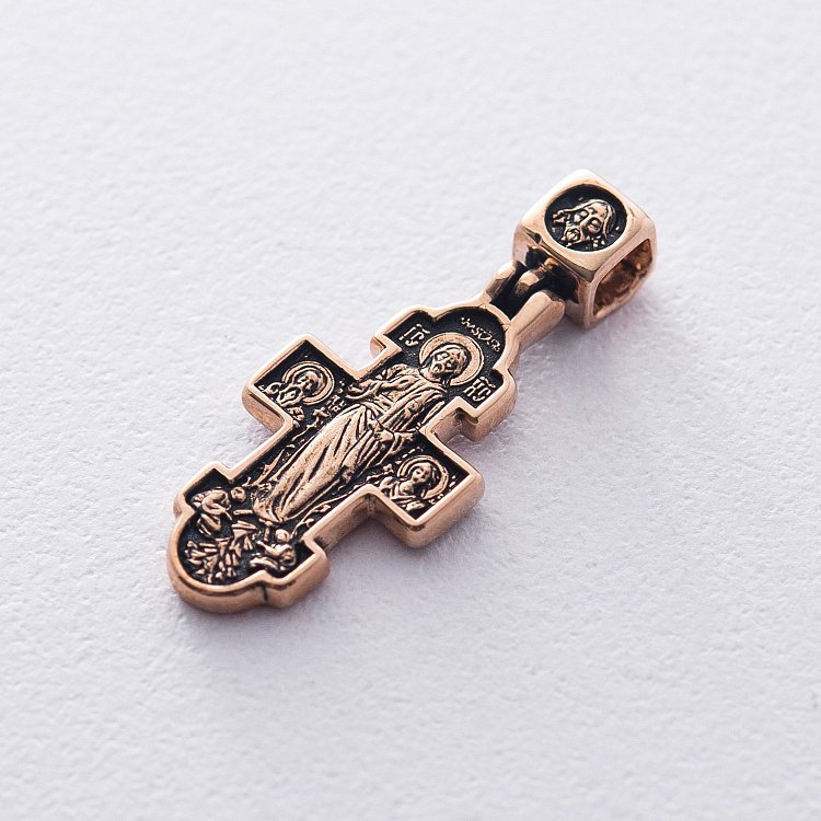 Золотой крестик "Явление Христа женам-мироносицам. Икона Божией Матери "Нечаянная Радость" п02656 от ювелирного магазина Оникс