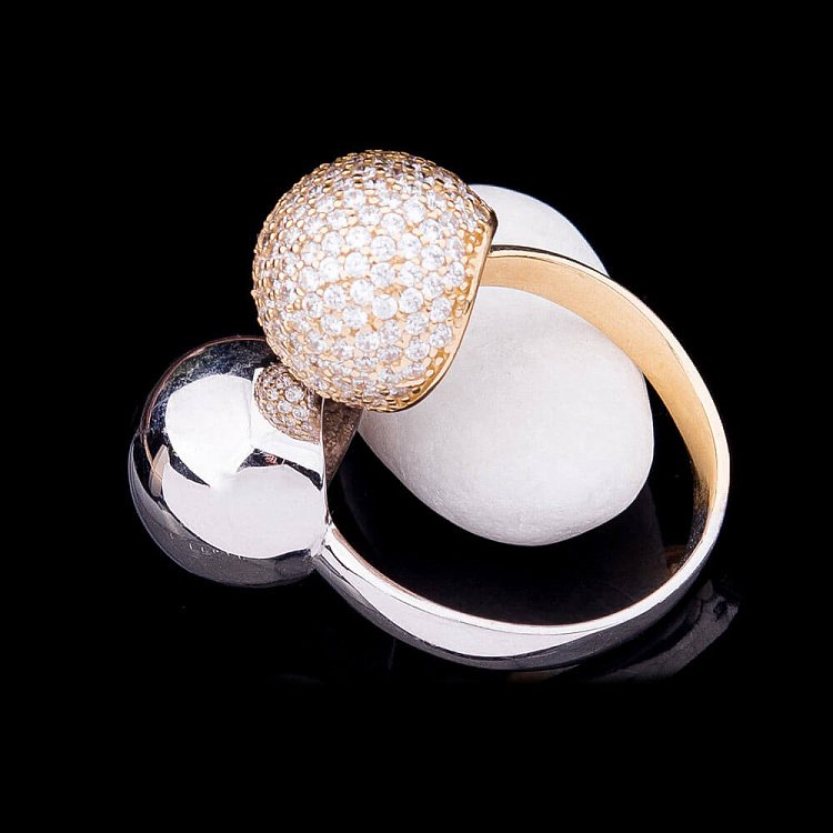 Золотое кольцо "Шарики" к01018ж от ювелирного магазина Оникс - 1