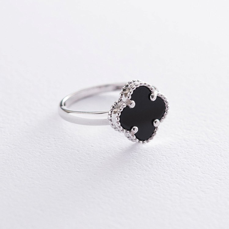 Кольцо "Клевер" в белом золоте к05999 - 2 Кольцо "Клевер" в белом золоте к05999 от ювелирного магазина Оникс - 2