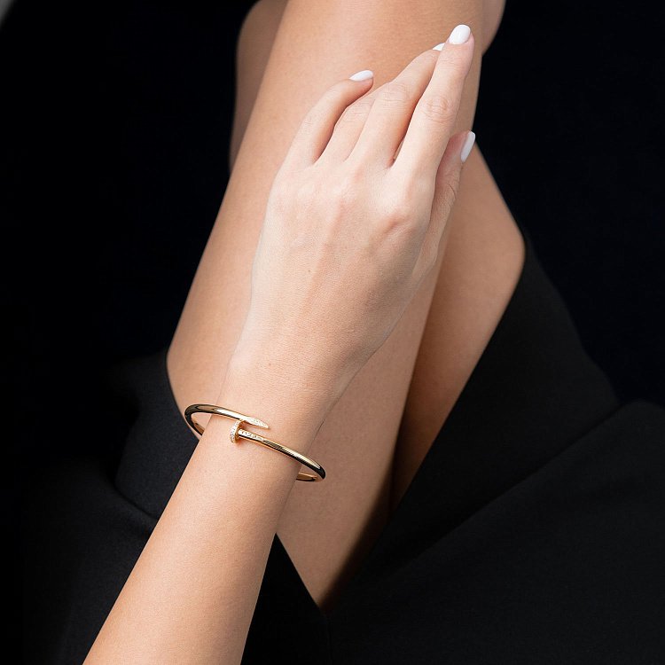 Браслет "Гвоздь" в желтом золоте (фианиты) б04590 от ювелирного магазина Оникс - 4