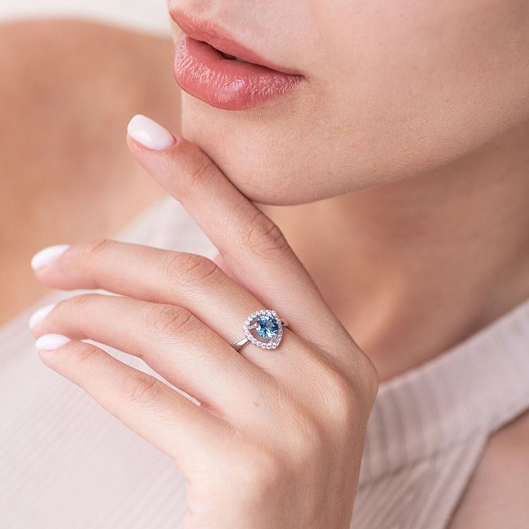 Серебряное кольцо (фианиты, кварц) 1536/1р-QLB от ювелирного магазина Оникс - 2