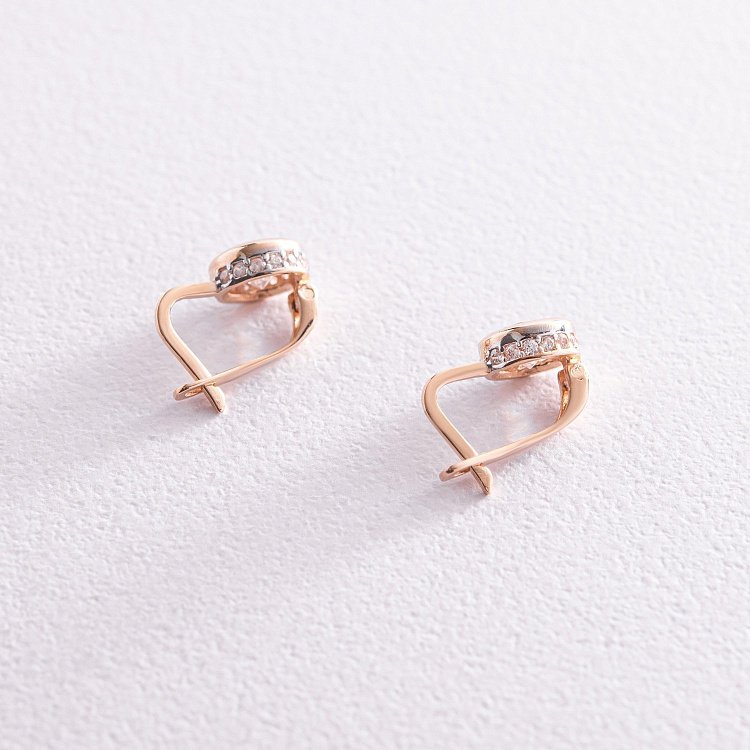 Золотые серьги с фианитами с08119 от ювелирного магазина Оникс - 1