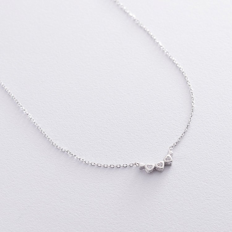 Срібне кольє "Сердечка" (фіаніти) 181014 від ювелірного магазину Онікс