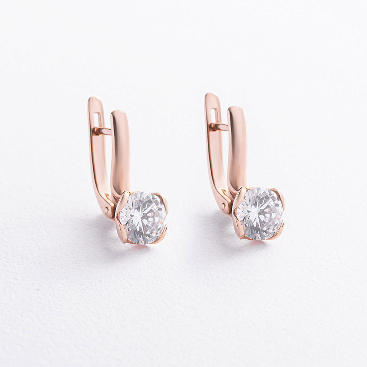 Золоті сережки із сердечками (фіаніти) с08639 від ювелірного магазину Онікс