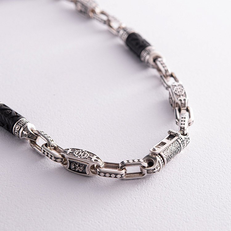 Чоловічий срібний ланцюжок "Спаси і збережи" з ебеновим деревом 810 від ювелірного магазину Онікс - 6