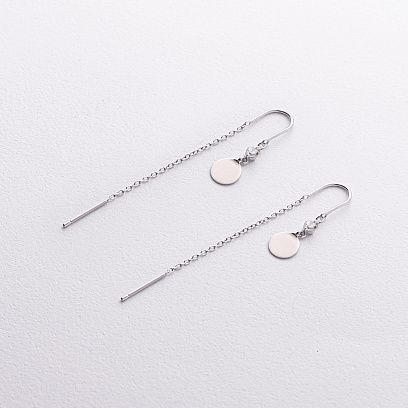 Серебряные серьги-протяжки "Монетки" (фианиты) 12000 №2