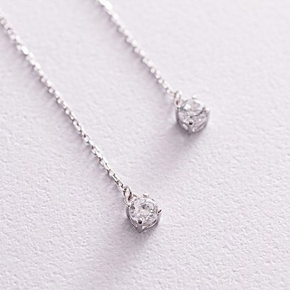 Золотые серьги - протяжки с фианитами с07704 №7