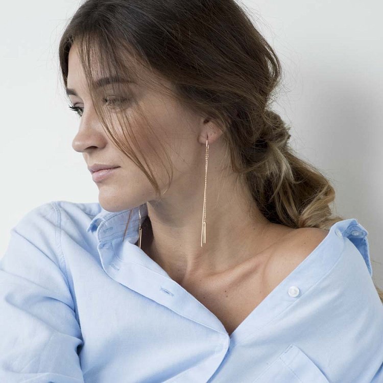 Золотые висячие серьги (протяжки) 580087 от ювелирного магазина Оникс - 5