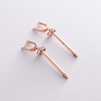 Серьги "Гвоздь" в красном золоте (фианиты) с08155 №3