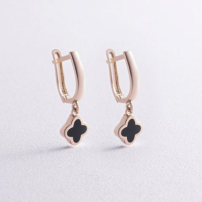 Серьги "Клевер" в желтом золоте (эмаль) с07534