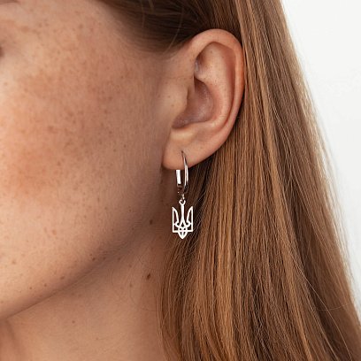 Асимметричные серьги "Герб Украины - Тризуб" (белое золото) с08028 №4