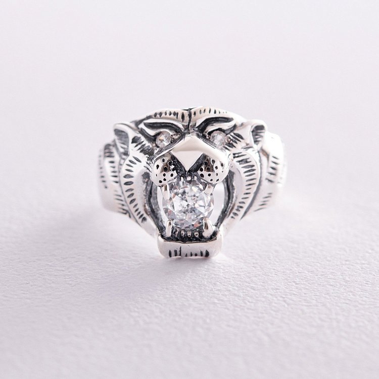 Срібна каблучка "Тигр" з фіанітами 11213 від ювелірного магазину Онікс - 2