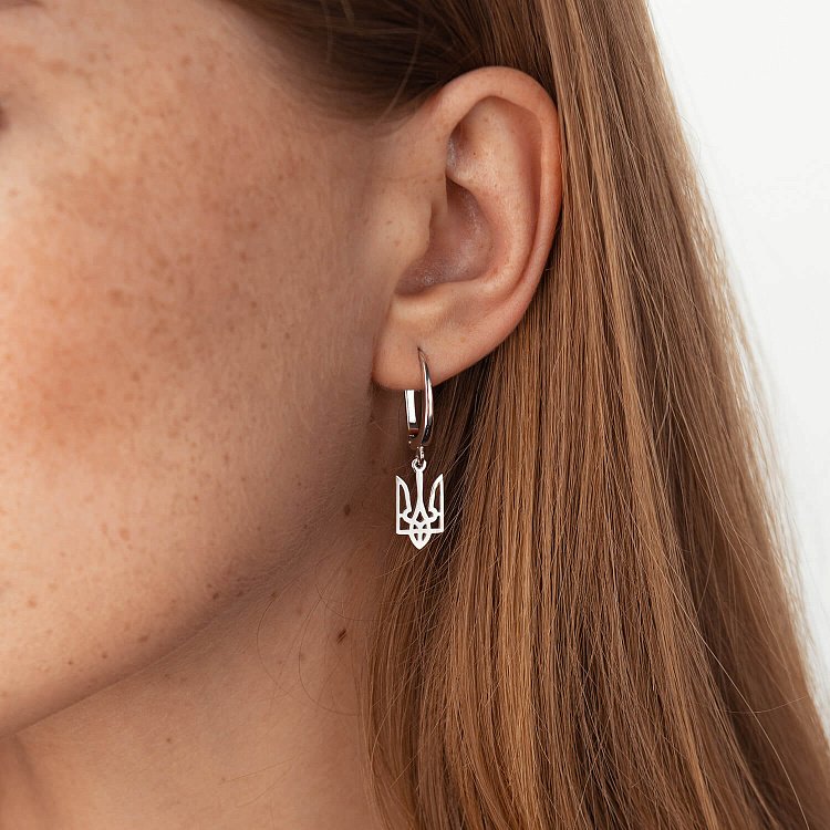 Асимметричные серьги "Герб Украины - Тризуб" (белое золото) с08028 от ювелирного магазина Оникс - 3