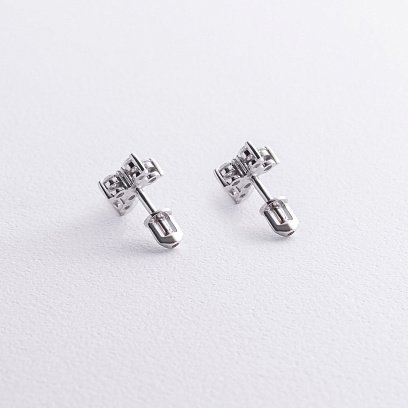 Серьги - пусеты "Крестики" в белом золоте (фианиты) с09035 №3