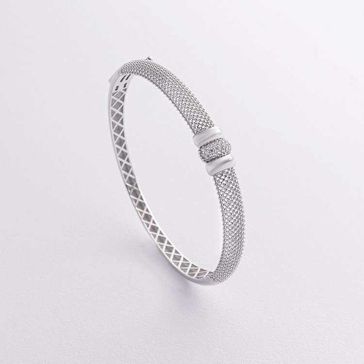 Жорсткий браслет "Marie" у білому золоті (фіаніти) б05610 від ювелірного магазину Онікс