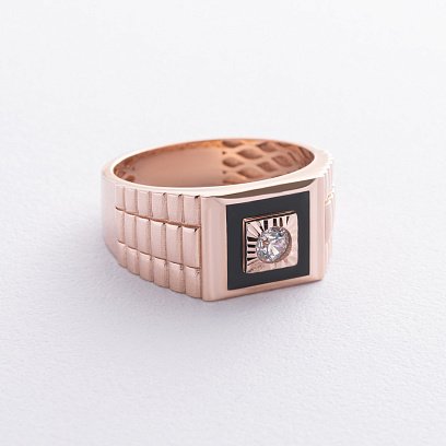 Чоловіча золота печатка з фіанітом і емаллю к07216 №3