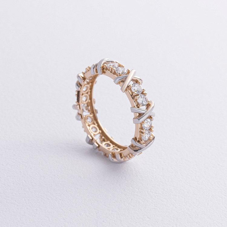 Кольцо "Rosie" с фианитами (желтое, белое золото) к08193 от ювелирного магазина Оникс - 4