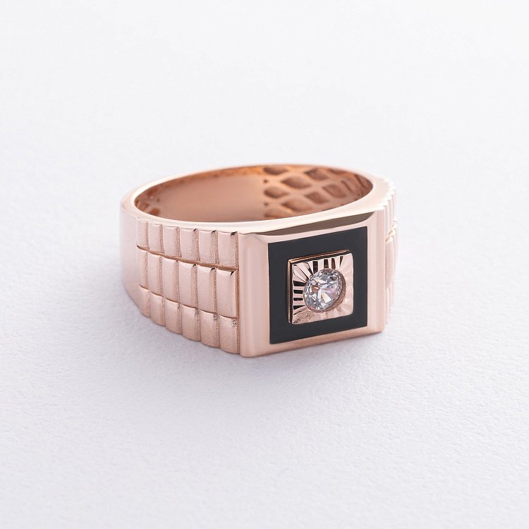 Чоловіча золота печатка з фіанітом і емаллю к07216 від ювелірного магазину Онікс - 2