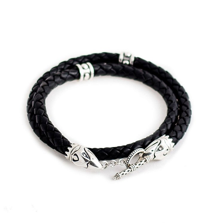 Кожаный браслет Crixus Double с серебряными вставками t20-02 от ювелирного магазина Оникс