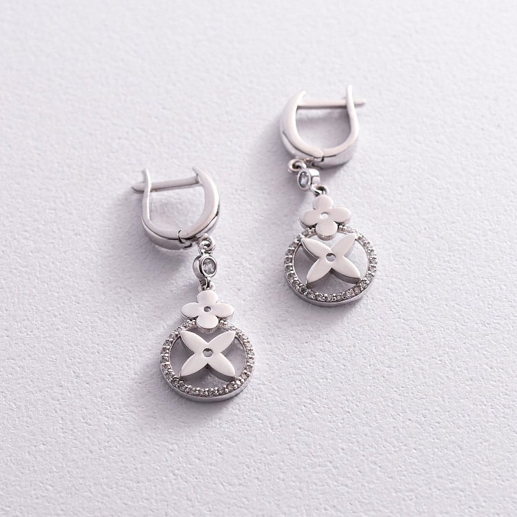 Золоті сережки "Конюшина" з фіанітами с04863 від ювелірного магазину Онікс