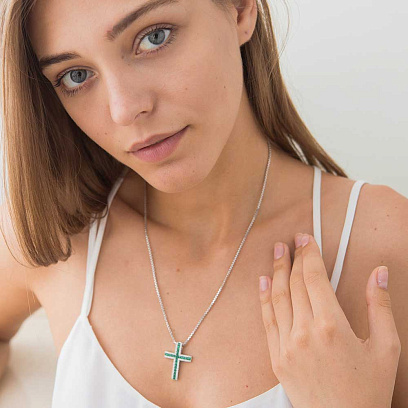 Золотий хрестик з діамантами і смарагдами п392 №2