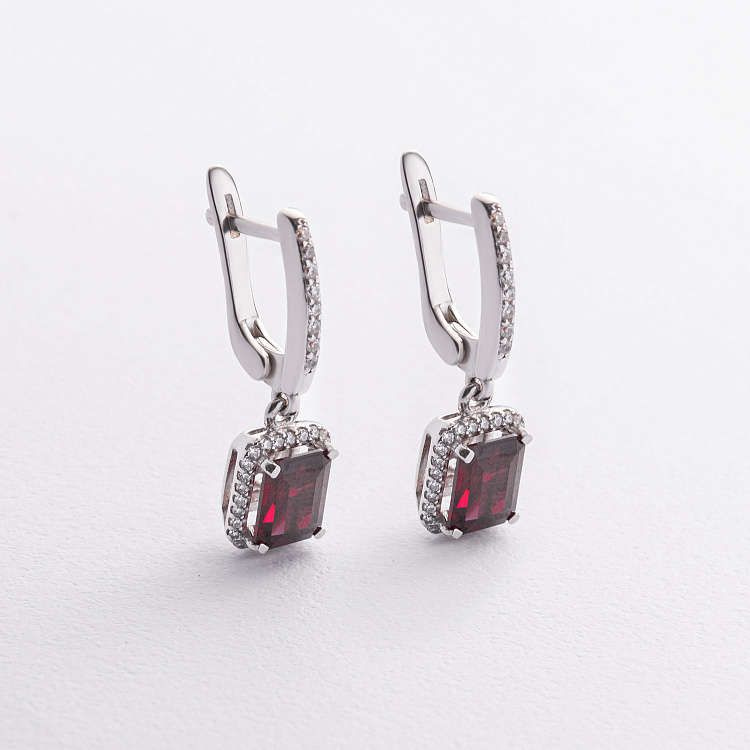 Срібні сережки з фіанітами. рубінами та фіанітами 2531/1p-HRUB від ювелірного магазину Онікс