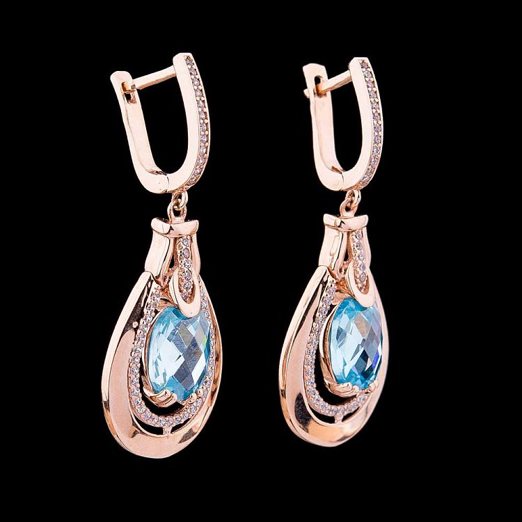 Золотые серьги с фианитами с03957 от ювелирного магазина Оникс - 1