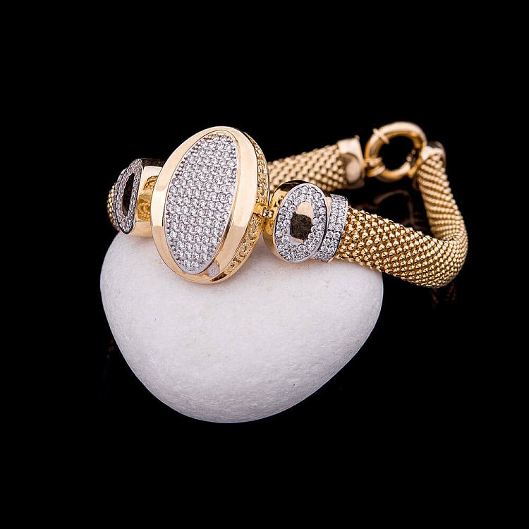 Ексклюзивний золотий браслет з фіанітами (плетіння "Попкорн") б02013 від ювелірного магазину Онікс