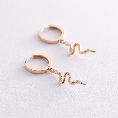 Серьги - кольца "Змеи" в желтом золоте с08022 №3