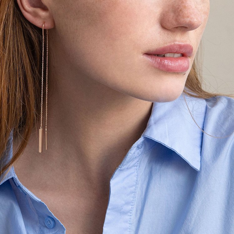 Золотые висячие серьги (протяжки) 580087d от ювелирного магазина Оникс